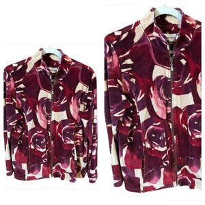Alfred Dunner Ladies Abstract Pink Rose Soft Comfortable Zip Up Jacket SZ 12